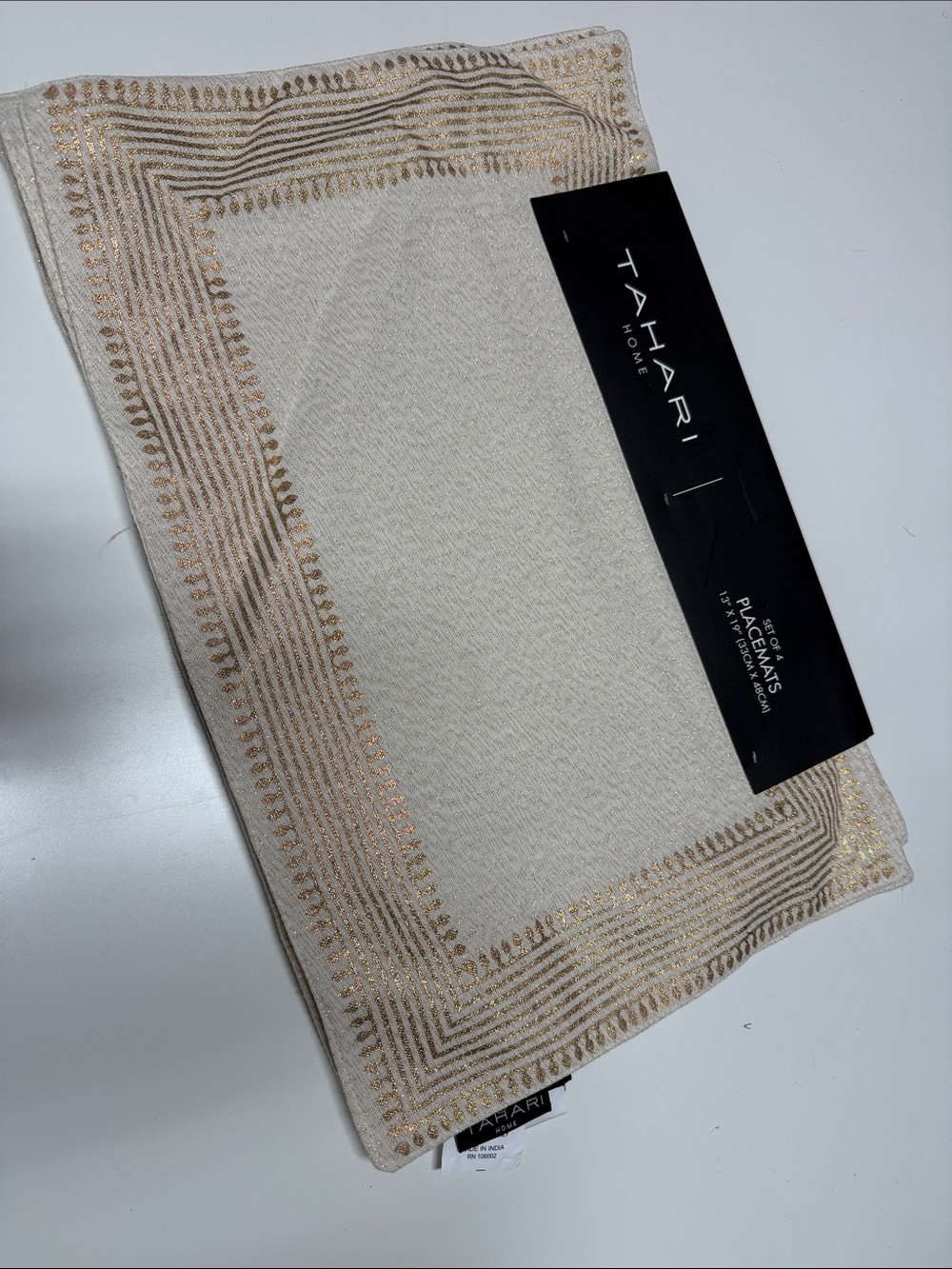 Tahari Cream Home Decor dining table mats with Gold printed Border